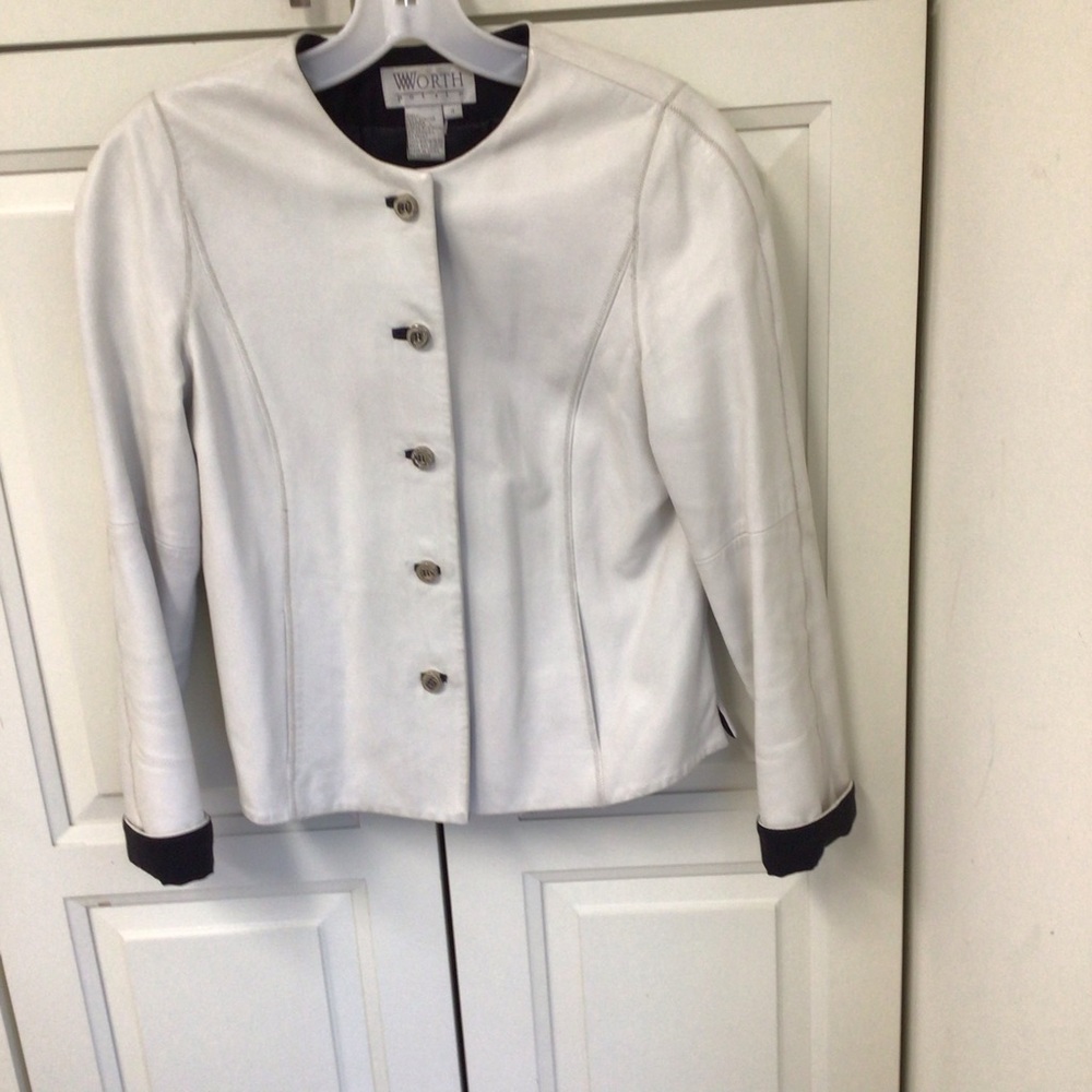 Worth White and Black Women's Soft Leather Blazer Size 4
